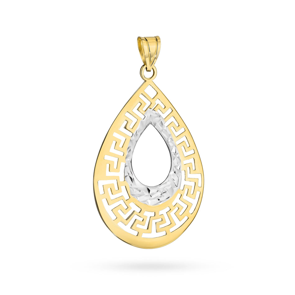Two-color Gold Pendant Teardrop Greek Pattern