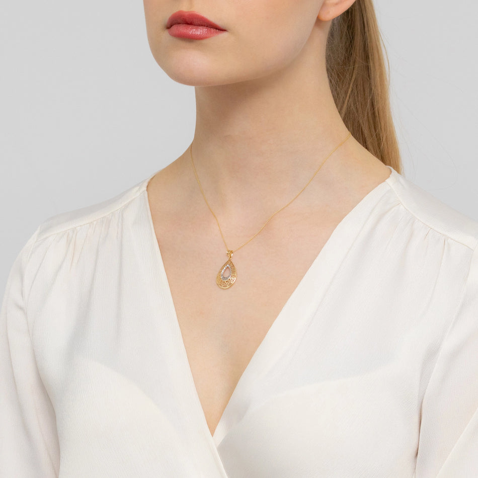 Two-color Gold Pendant Teardrop Greek Pattern