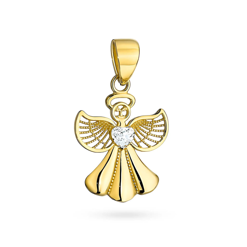 Gold Pendant with Zirconia Angel Heart