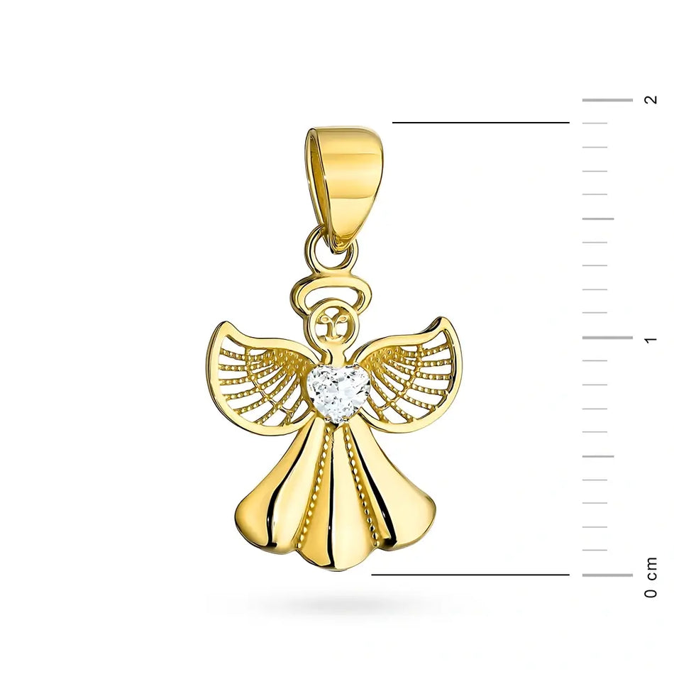 Gold Pendant with Zirconia Angel Heart
