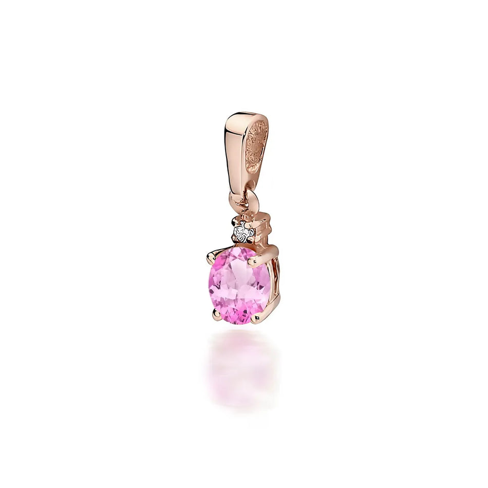 Gold pendant with pink topaz and diamond