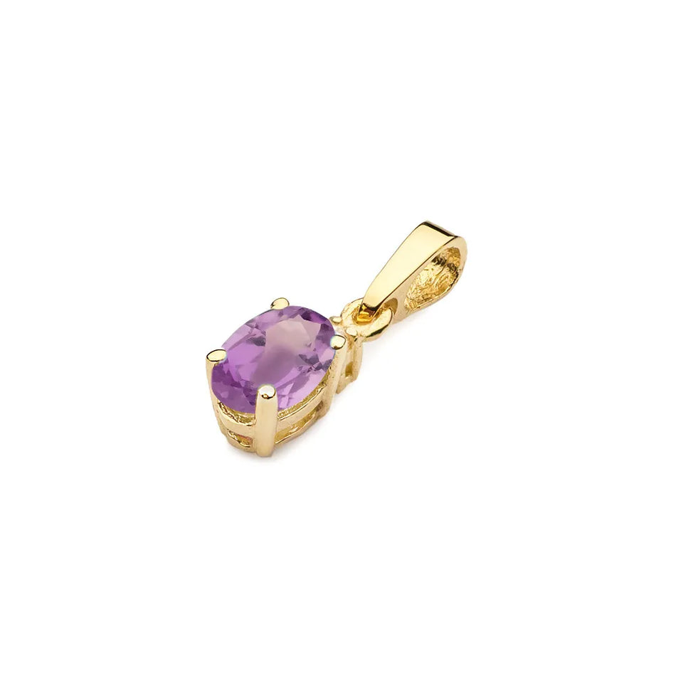 Gold pendant with oval amethyst and diamond