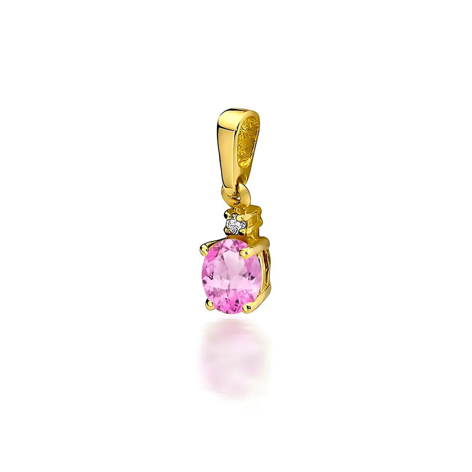 Gold pendant with pink topaz and diamond
