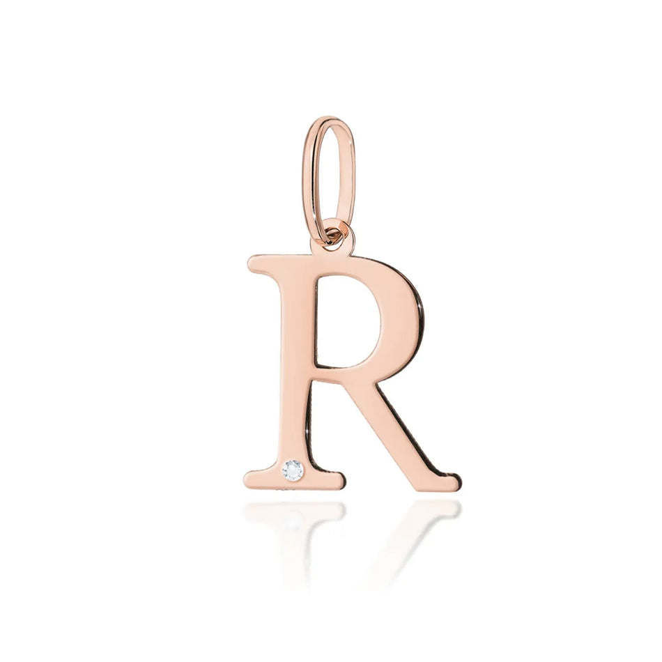 Gold Pendant with Diamonds Letter R