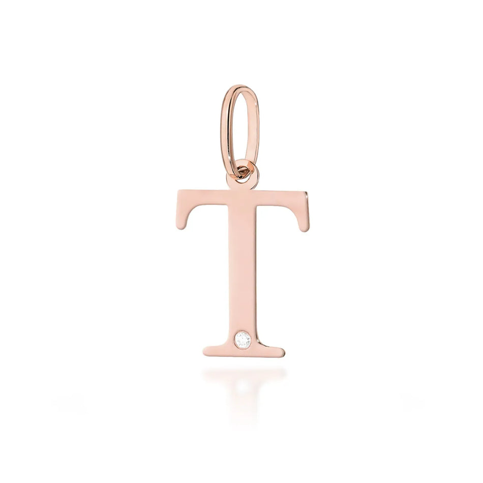Gold Pendant with Diamonds Letter T
