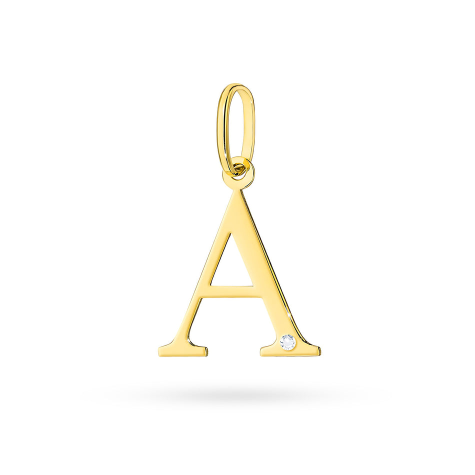 Gold Pendant with 0.005ct Diamond Letter A