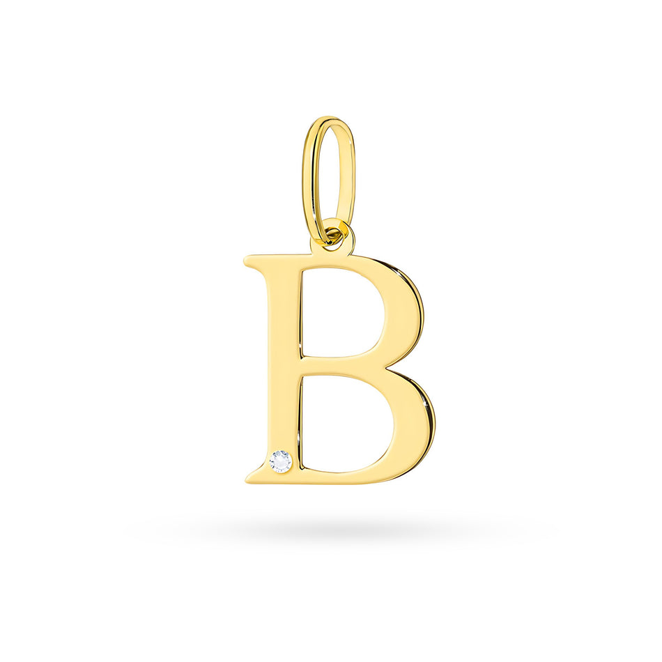 Gold Pendant with 0.005ct Diamond Letter B