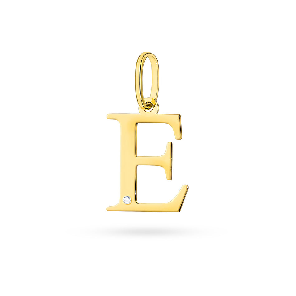 Gold Pendant with 0.005ct Diamond Letter E