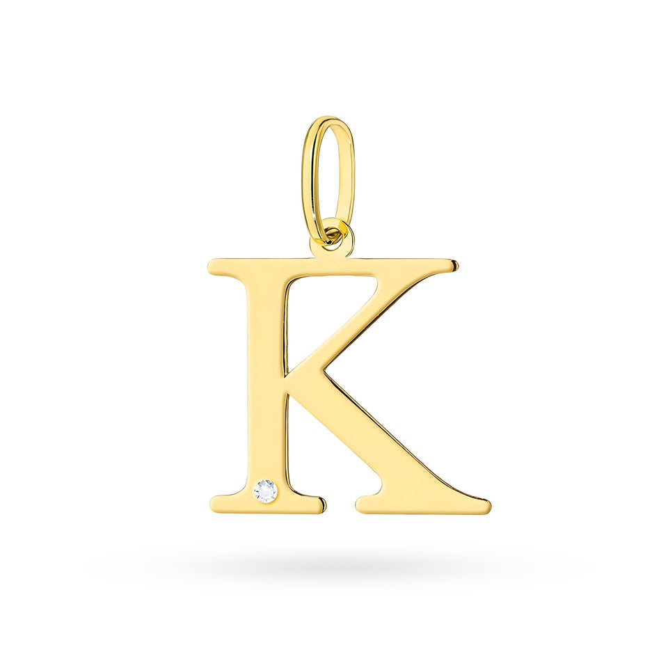 Gold Pendant with 0.005ct Diamond Letter K
