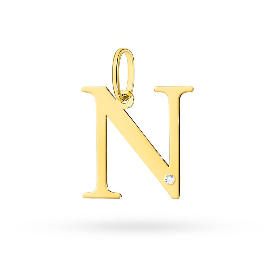 Gold Pendant with 0.005ct Diamond Letter N