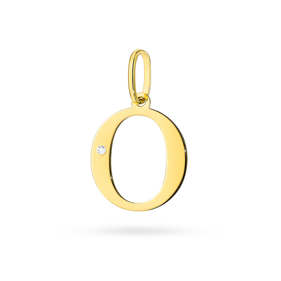 Gold Pendant with 0.005ct Diamond Letter O