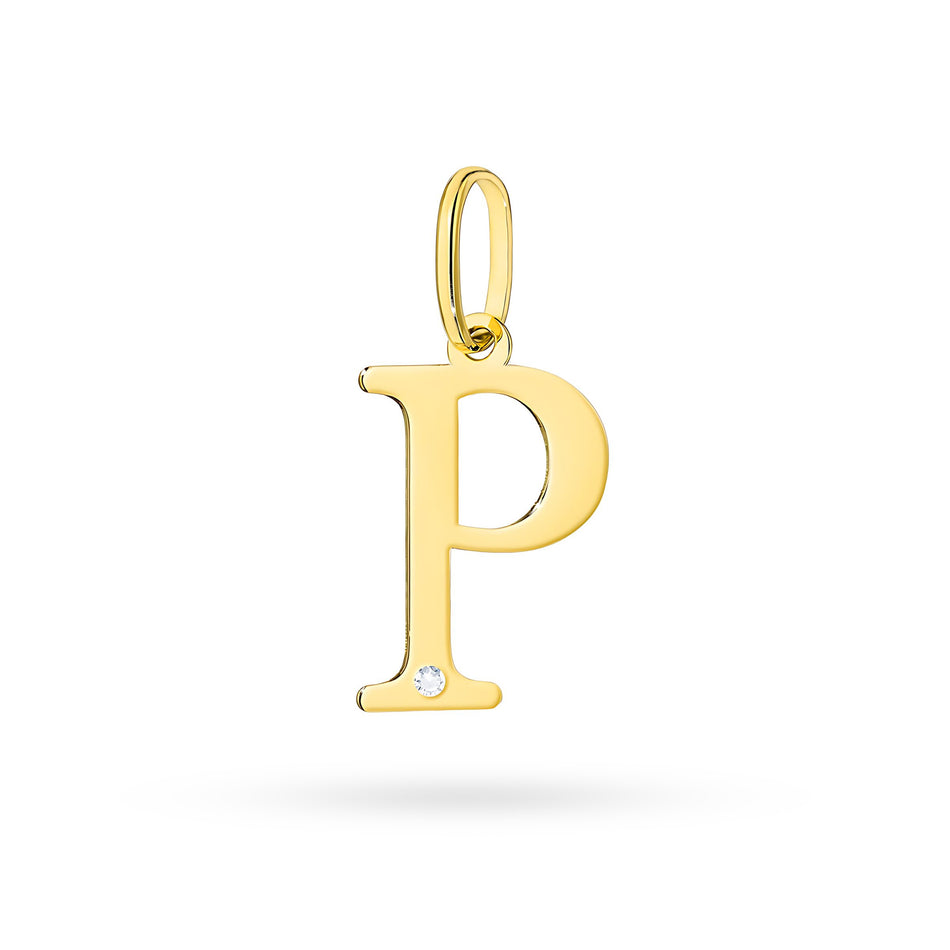 Gold Pendant with 0.005ct Diamond Letter P