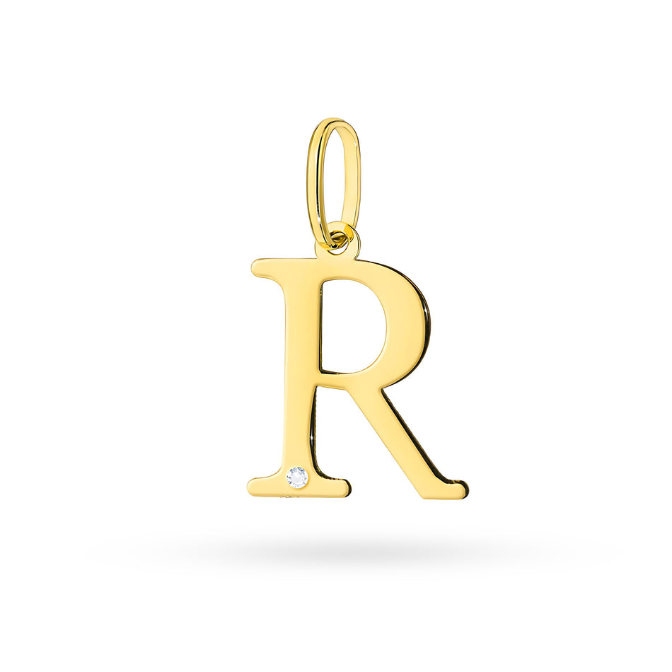 Gold Pendant with 0.005ct Diamond Letter R