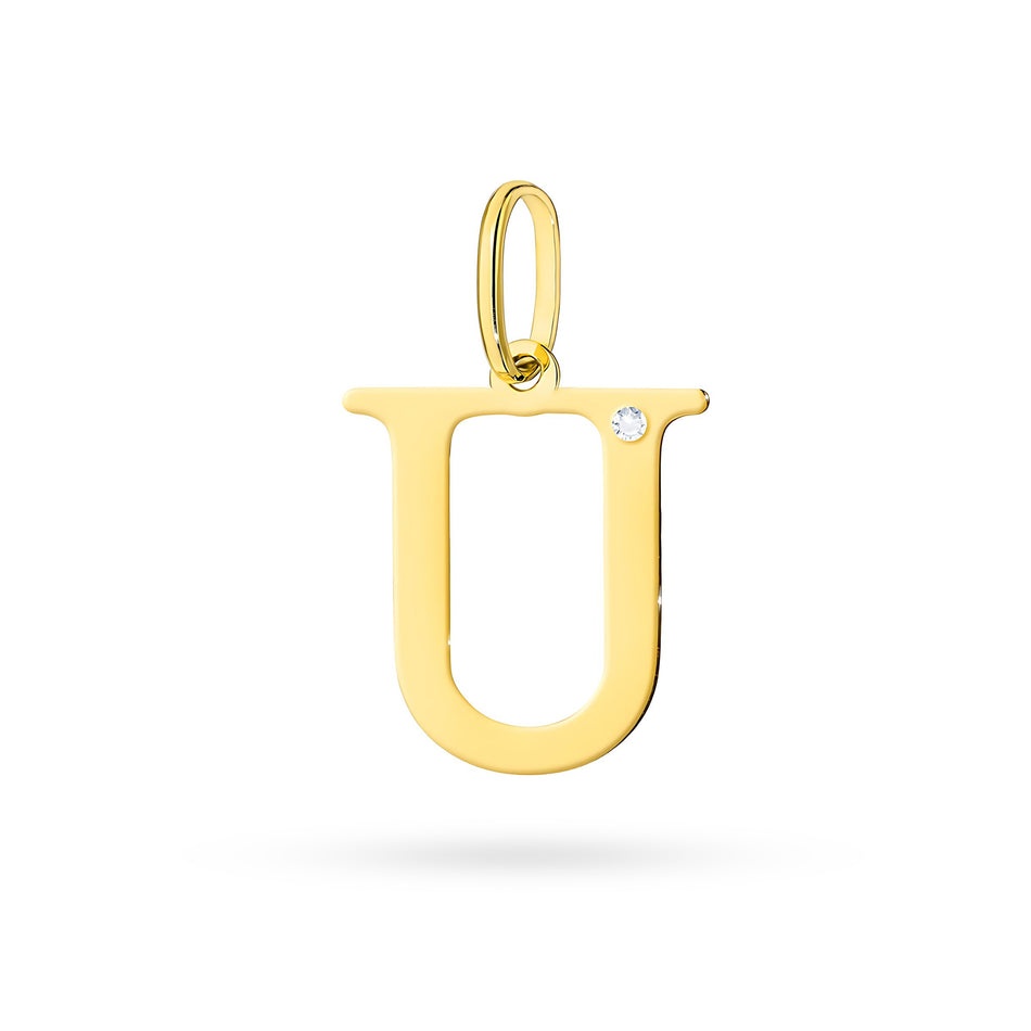 Gold Pendant with 0.005ct Diamond Letter U