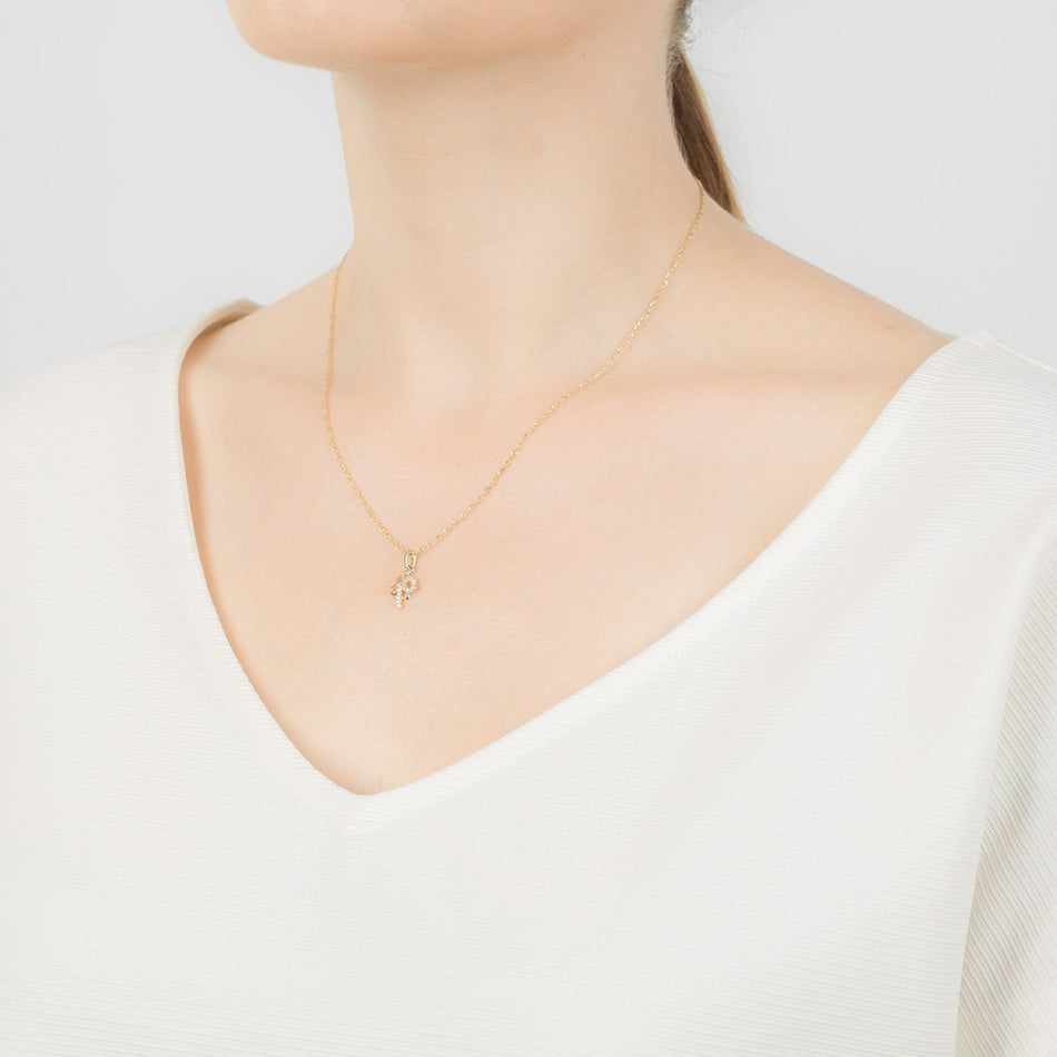 Gold Pendant with Zirconia Lucky Clover