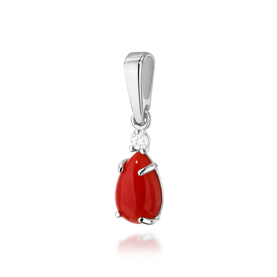 Gold Pendant with 0.65ct Coral and 0.03ct Diamonds