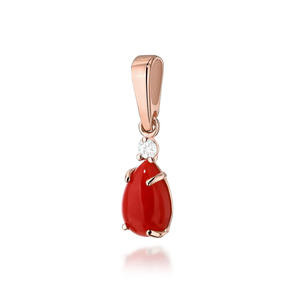 Gold Pendant with 0.65ct Coral and 0.03ct Diamonds