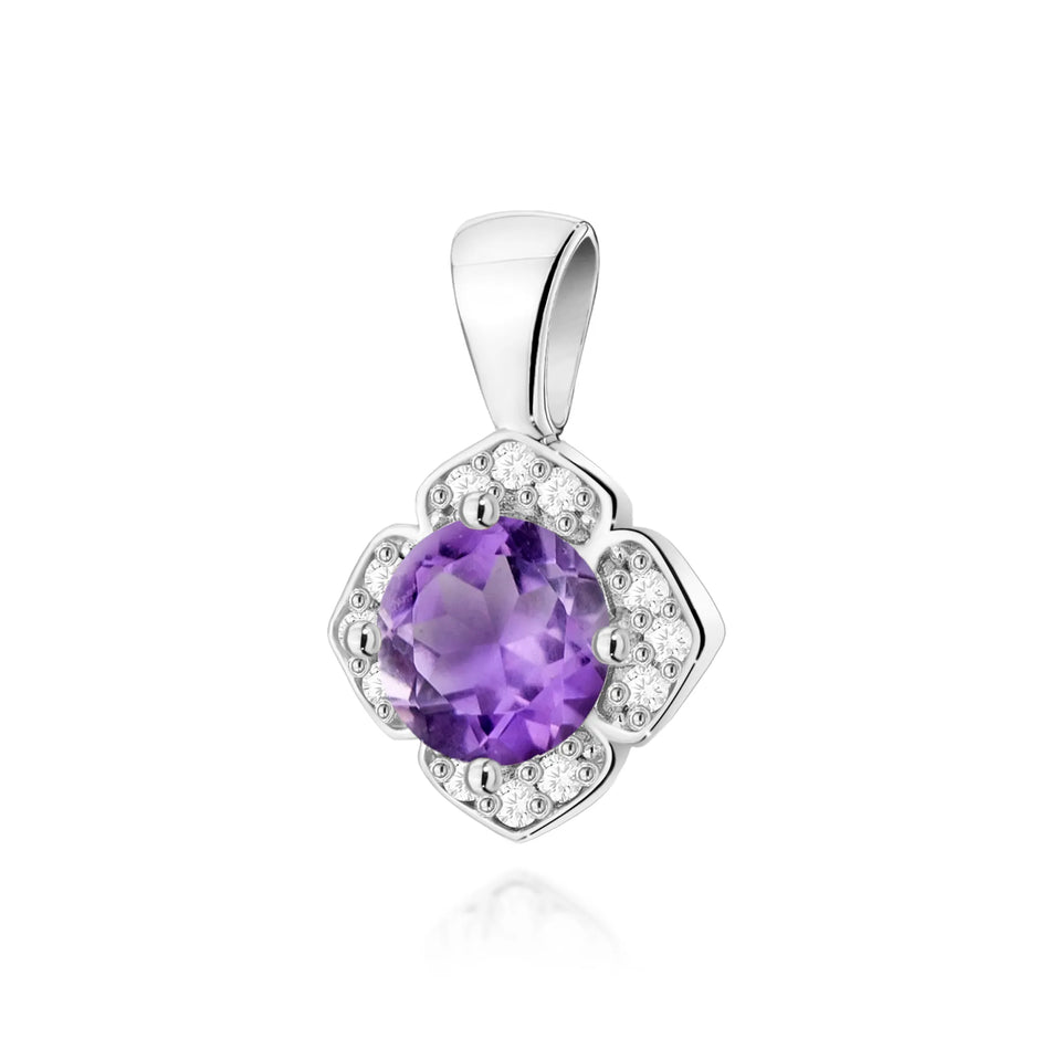 Gold Pendant with 0.50ct Amethyst and 0.06ct Diamonds