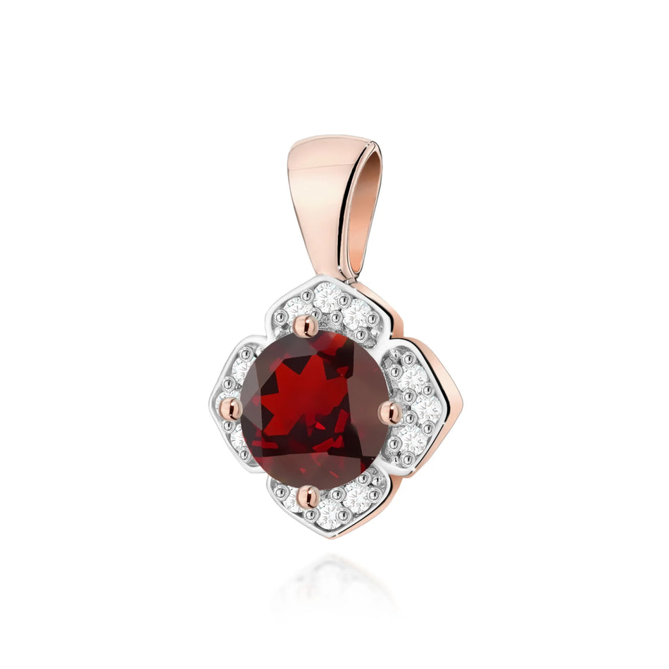 Gold Pendant with 0.60ct Garnet and 0.06ct Diamonds