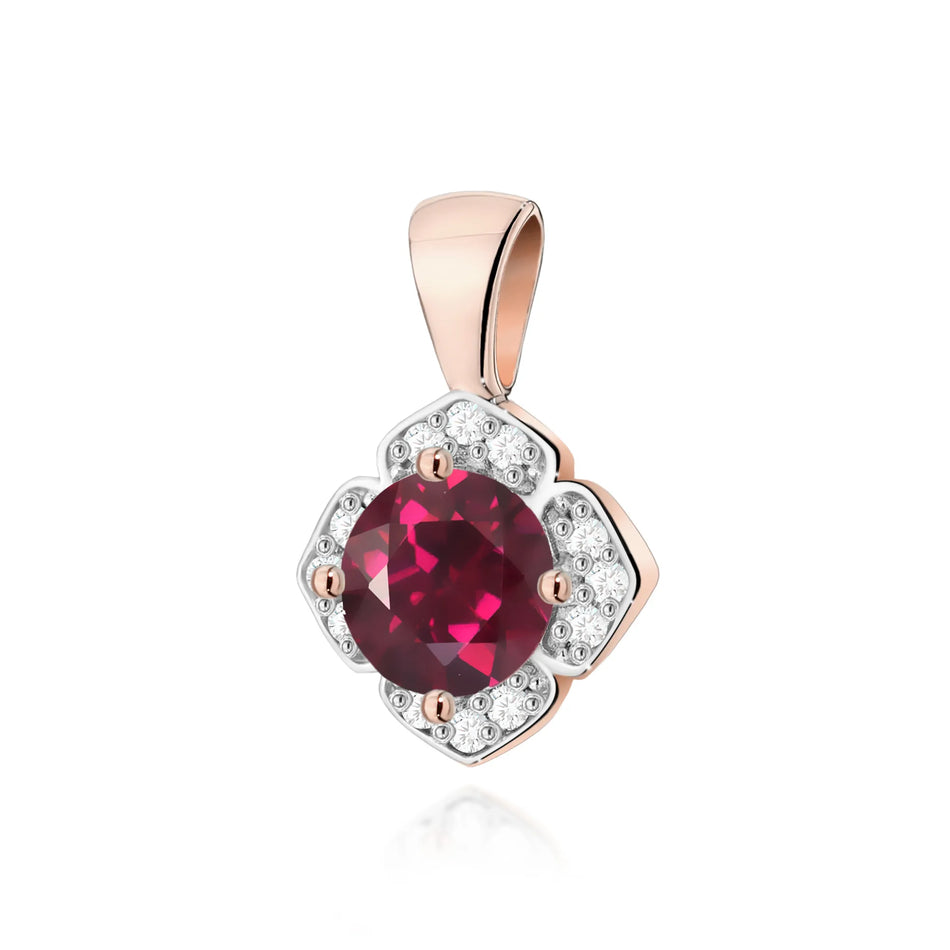 Gold Pendant with 0.60ct Rhodolite and 0.06ct Diamonds