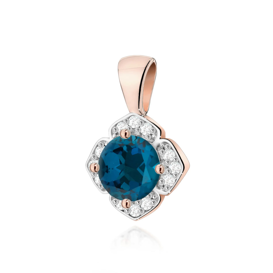 Gold Pendant with 0.50ct Topaz London Blue and 0.06ct Diamonds