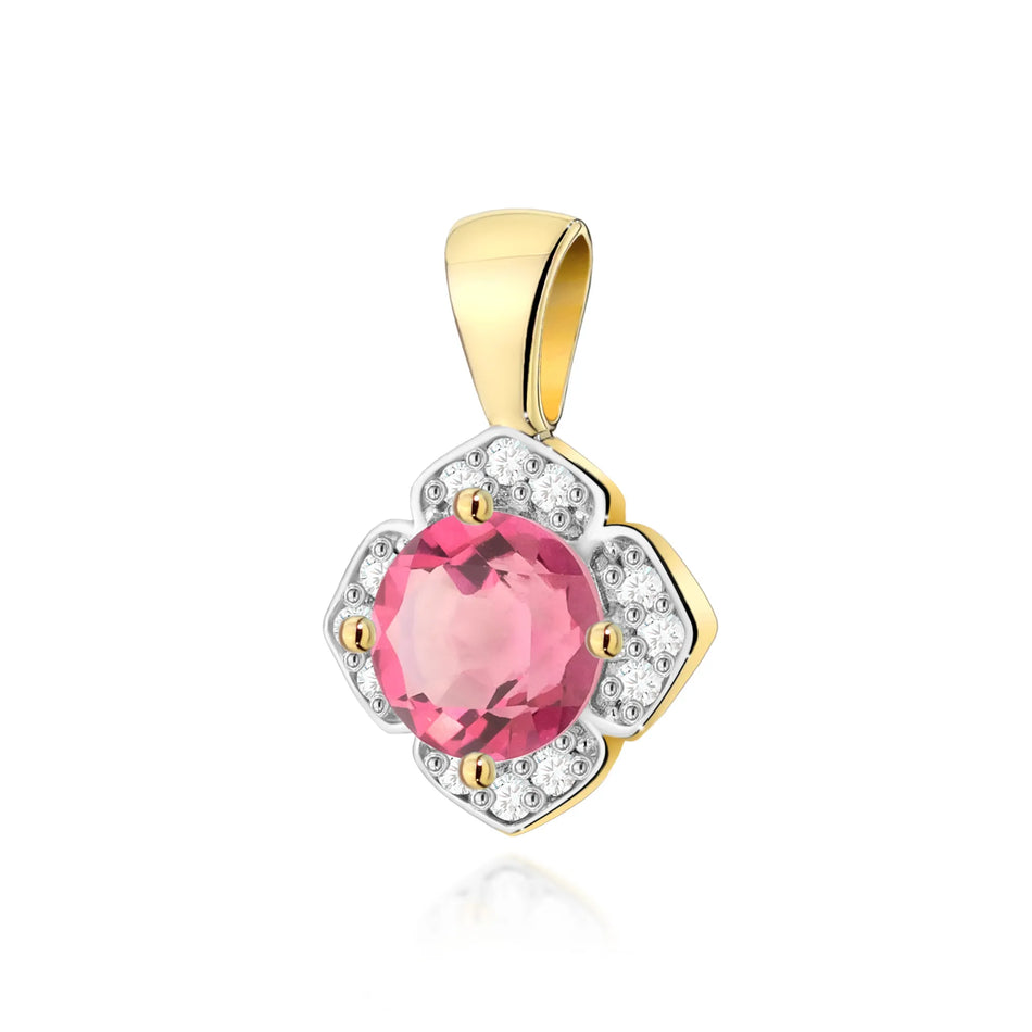 Gold Pendant with 0.60ct Pink topaz and 0.06ct Diamonds