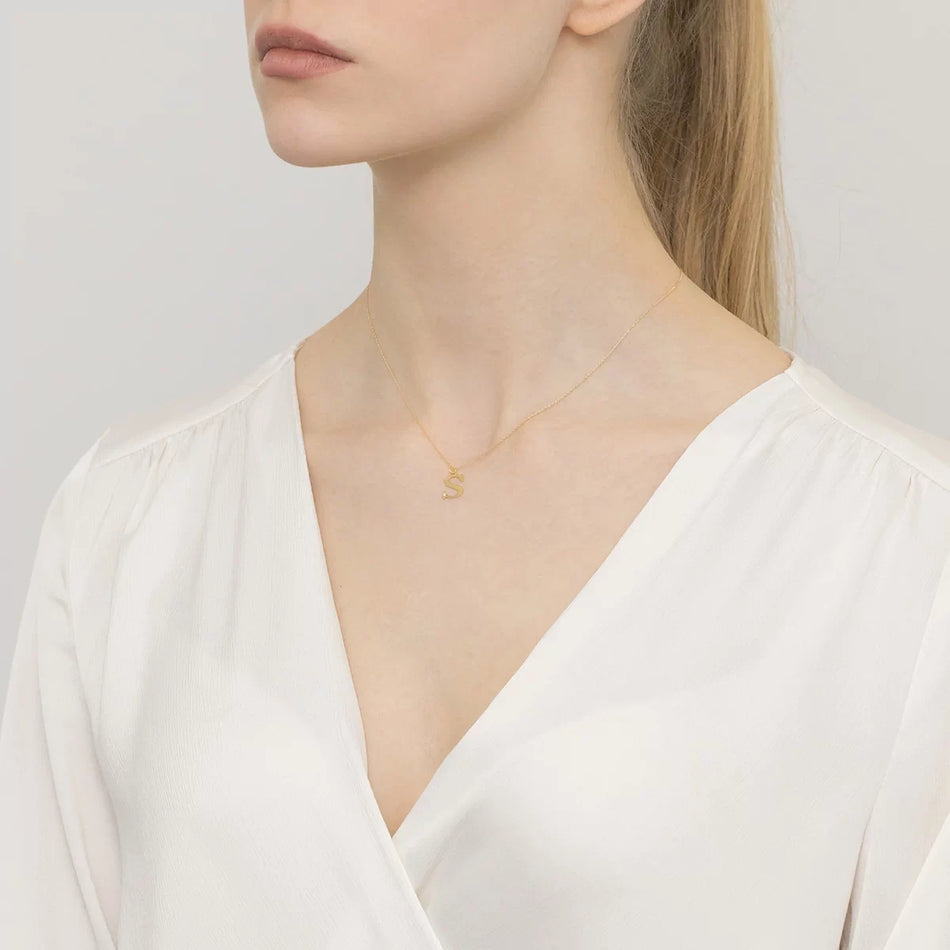 Gold Pendant with Diamonds Letter S