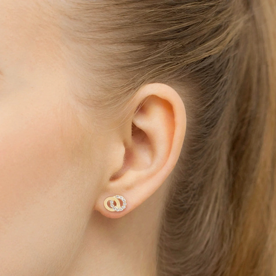 Gold Stud Earrings with Zirconia