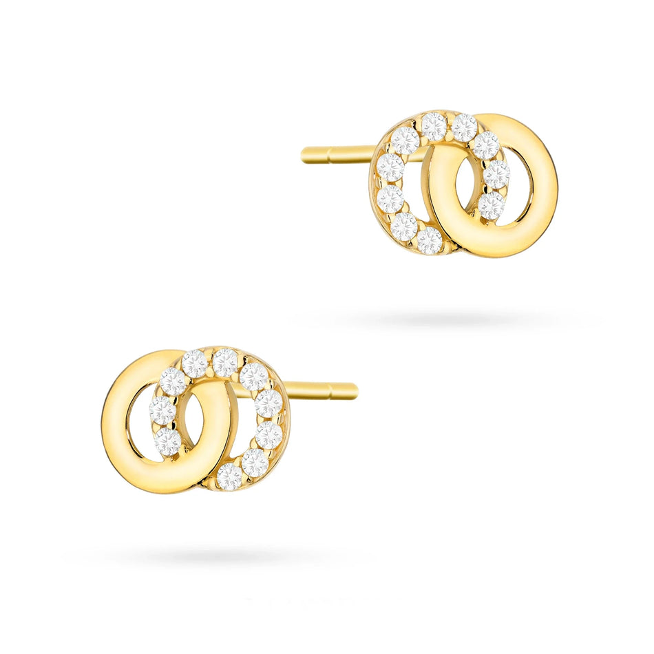 Gold Stud Earrings with Zirconia