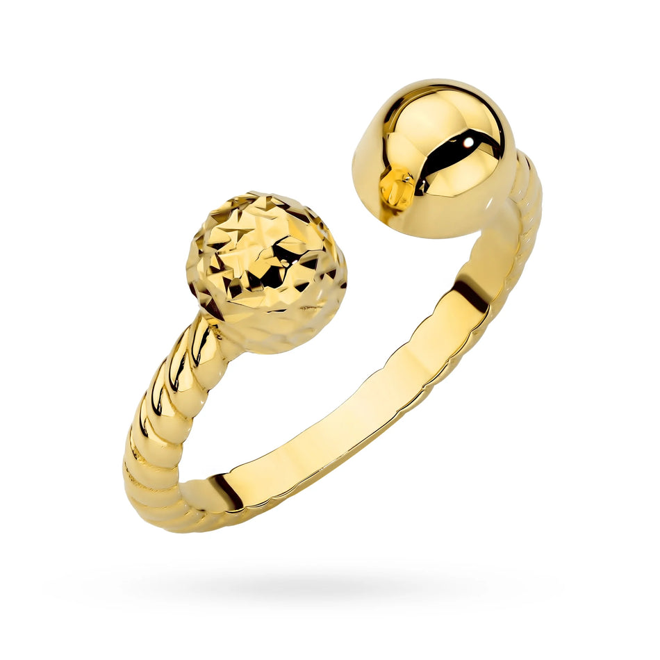 Gold braided ring with diamond-cut beads