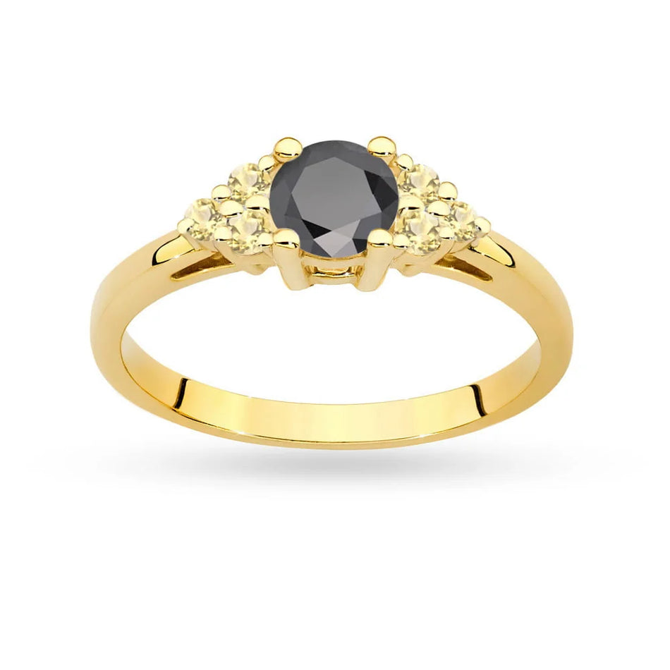Gold Ring with 0,50ct Black Diamond and 6 Bronze Diamonds