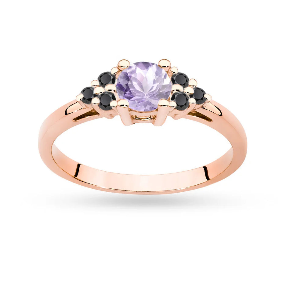 Gold Ring with 0,50ct Amethyst and 6 Black Diamonds